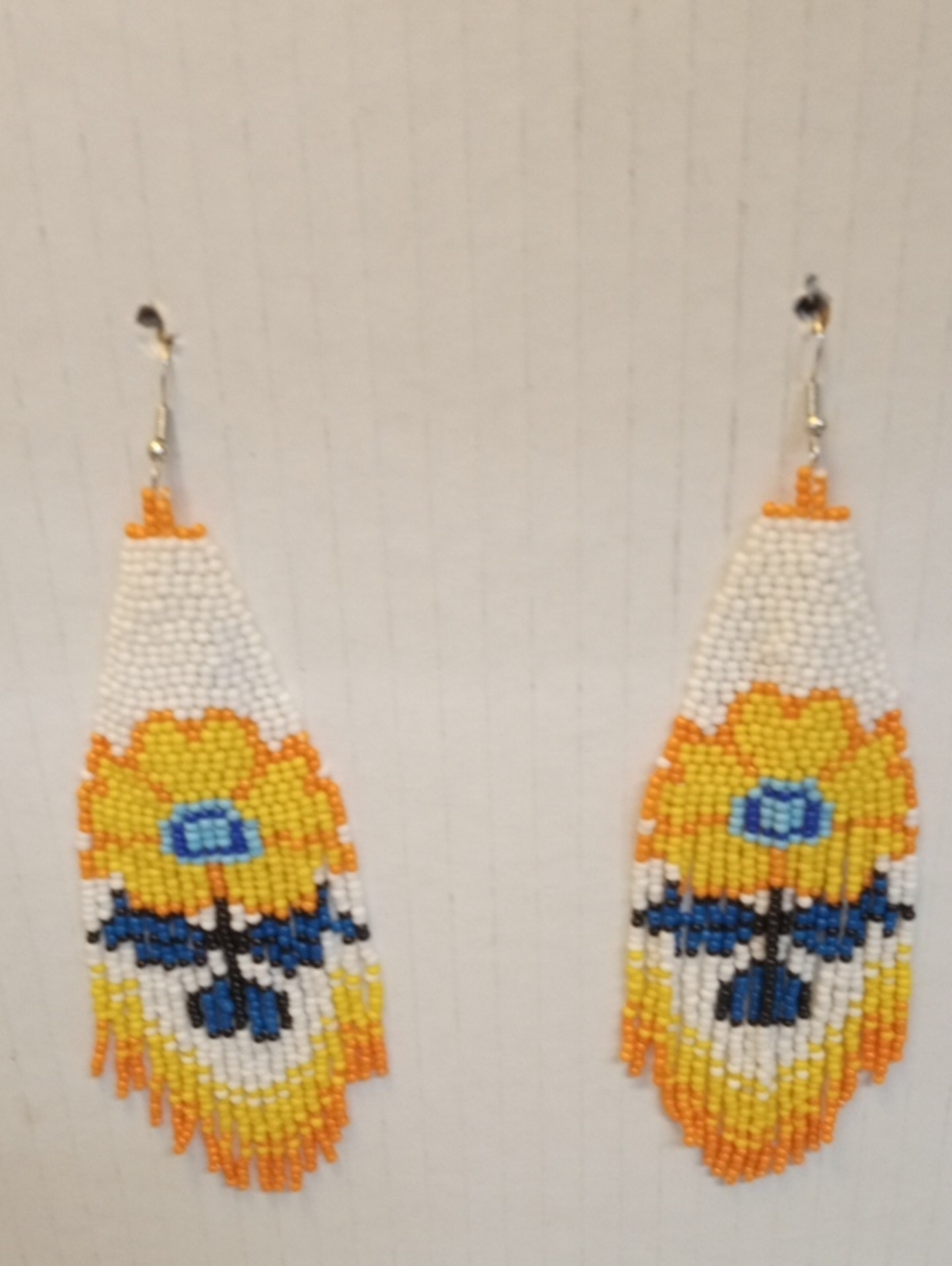 Boho Earrings Seed Beads Floral Design Pierced Earrings Measurement In Images